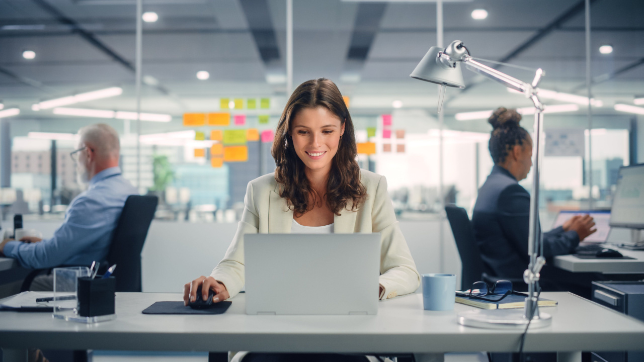 Happy Businesswoman at Computer